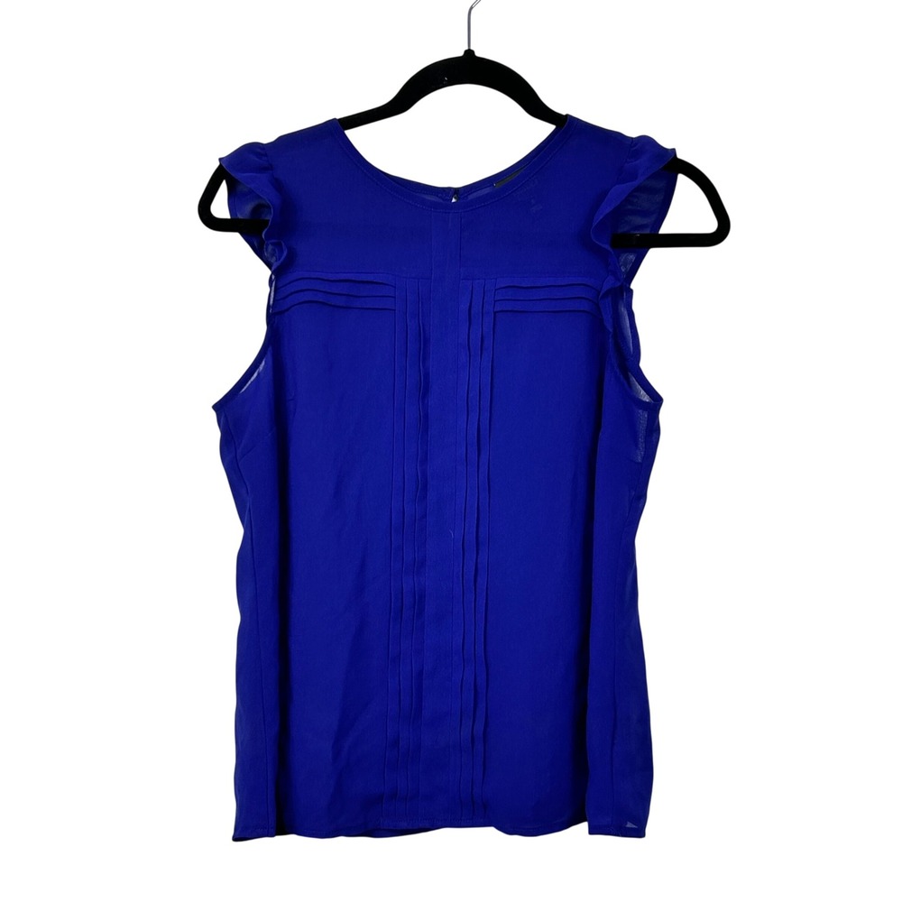 Nicole by Nicole Miller Blouse Womens Small Blue Ruffle Pintuck Pleated Shell
